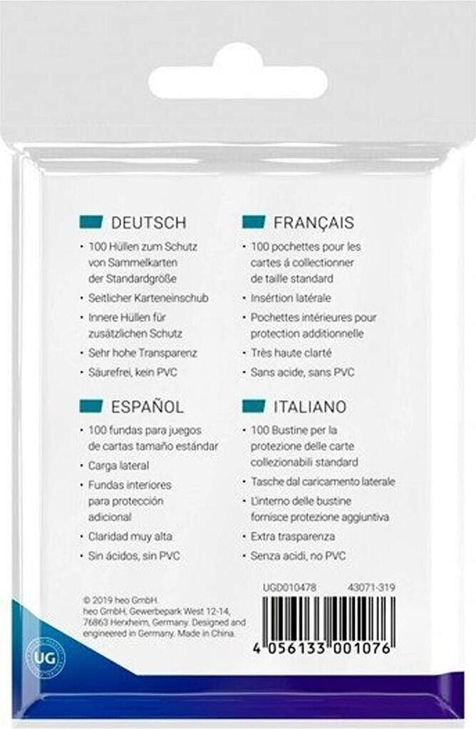 Ultimate Guard 100 protège-cartes Side-Loading Precise-Fit Transparent